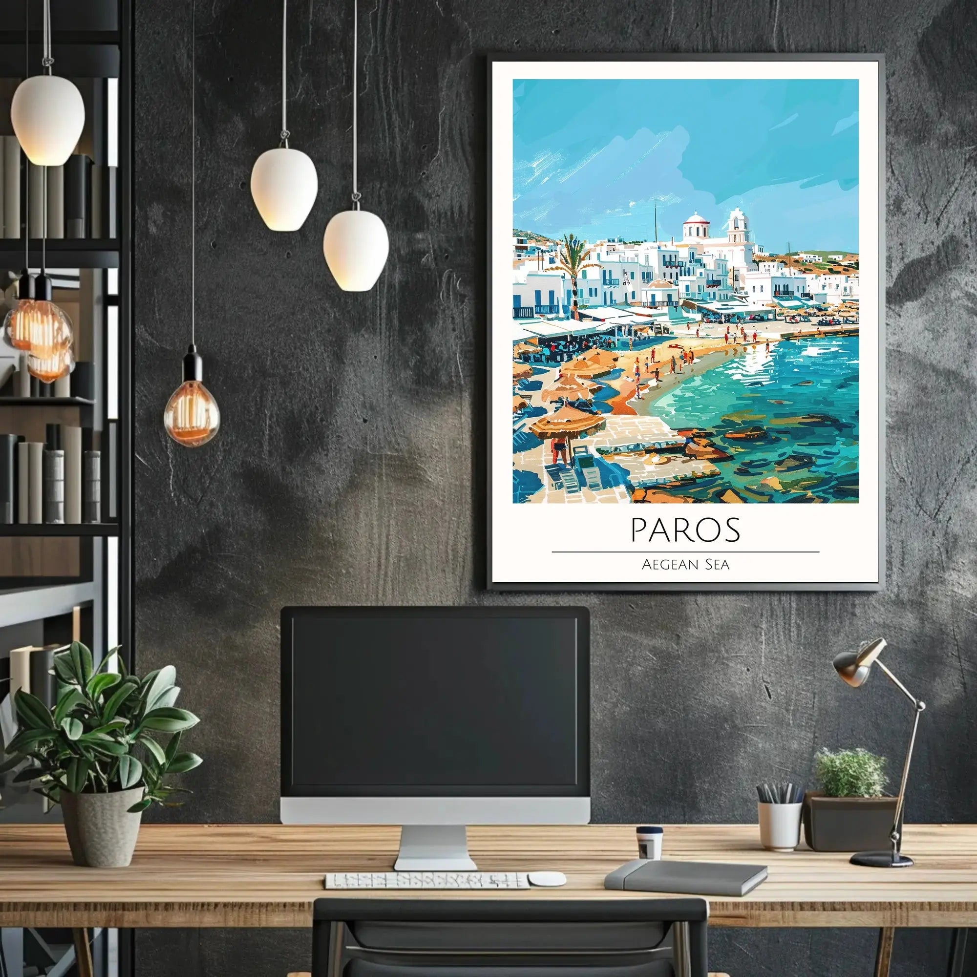 Paros Island Coastal Scene Artistic Travel Poster PosterGoat