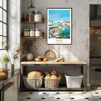Paros Island Coastal Scene Artistic Travel Poster PosterGoat