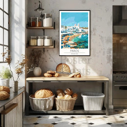 Paros Island Coastal Scene Artistic Travel Poster PosterGoat