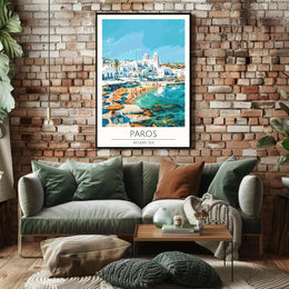 Paros Island Coastal Scene Artistic Travel Poster PosterGoat