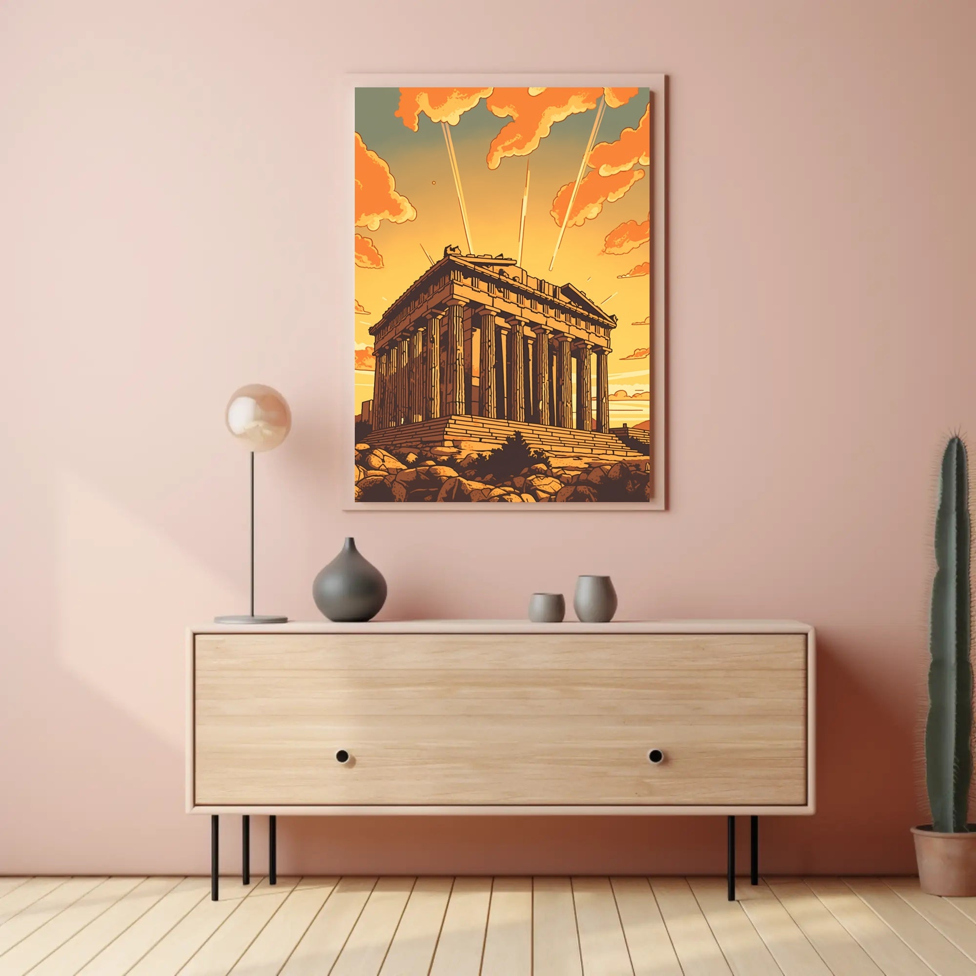 Parthenon Sunset Illustration: Cultural or Heritage Poster PosterGoat