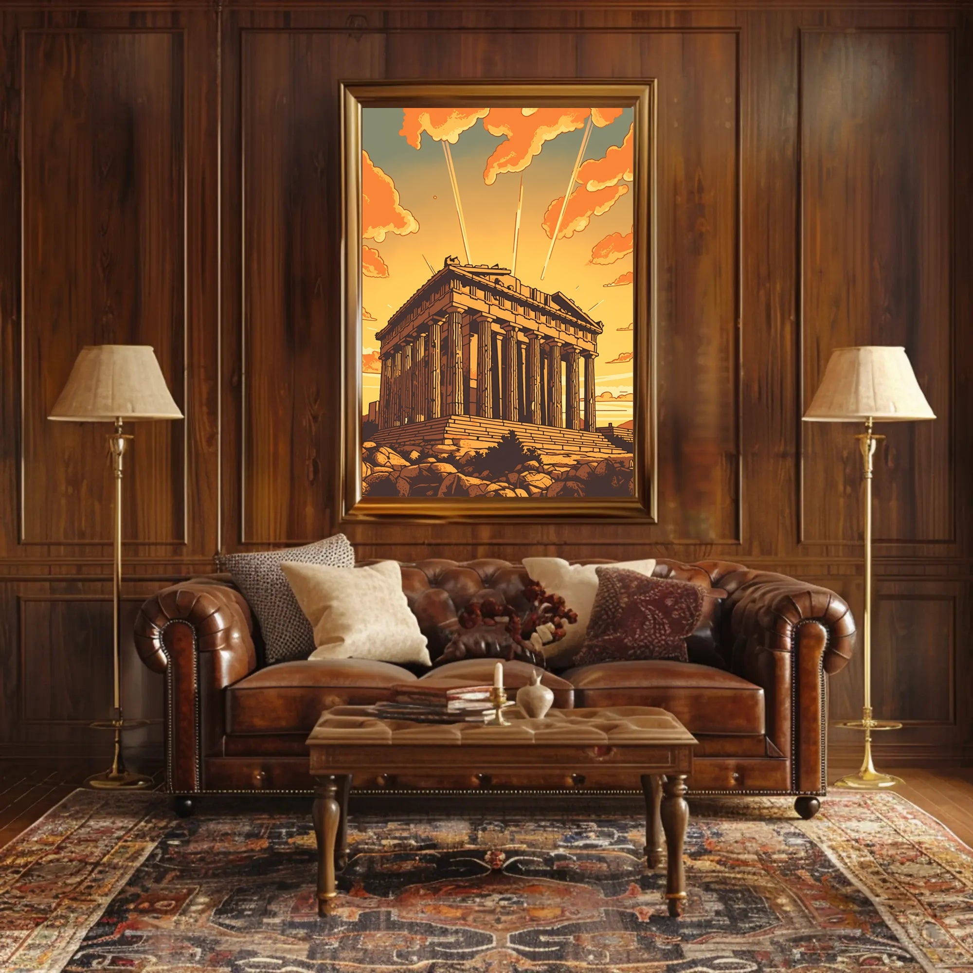 Parthenon Sunset Illustration: Cultural or Heritage Poster PosterGoat