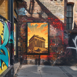 Parthenon Sunset Illustration: Cultural or Heritage Poster PosterGoat