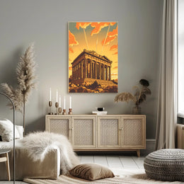 Parthenon Sunset Illustration: Cultural or Heritage Poster PosterGoat