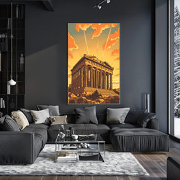 Parthenon Sunset Illustration: Cultural or Heritage Poster PosterGoat