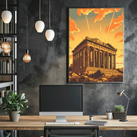 Parthenon Sunset Illustration: Cultural or Heritage Poster PosterGoat