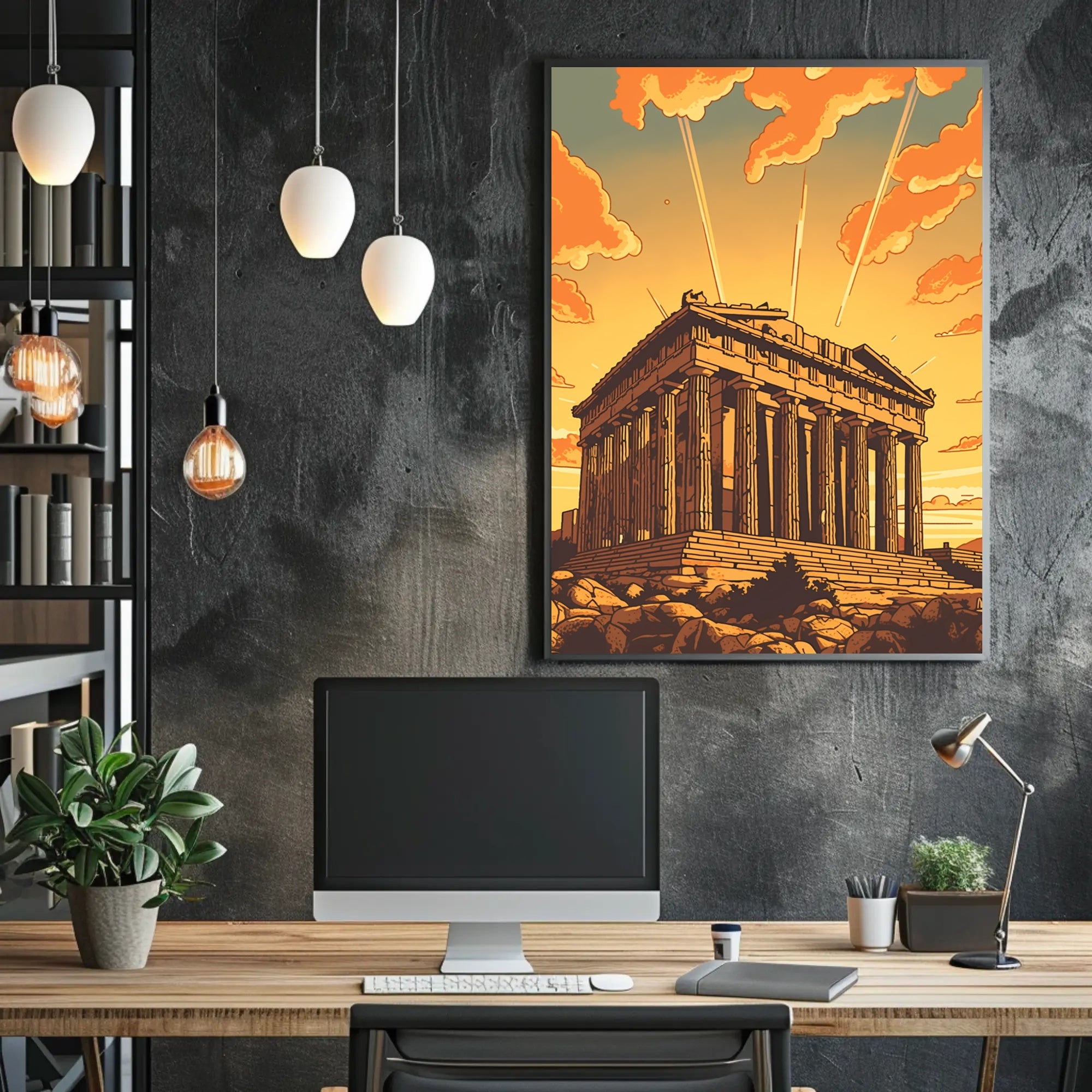 Parthenon Sunset Illustration: Cultural or Heritage Poster PosterGoat