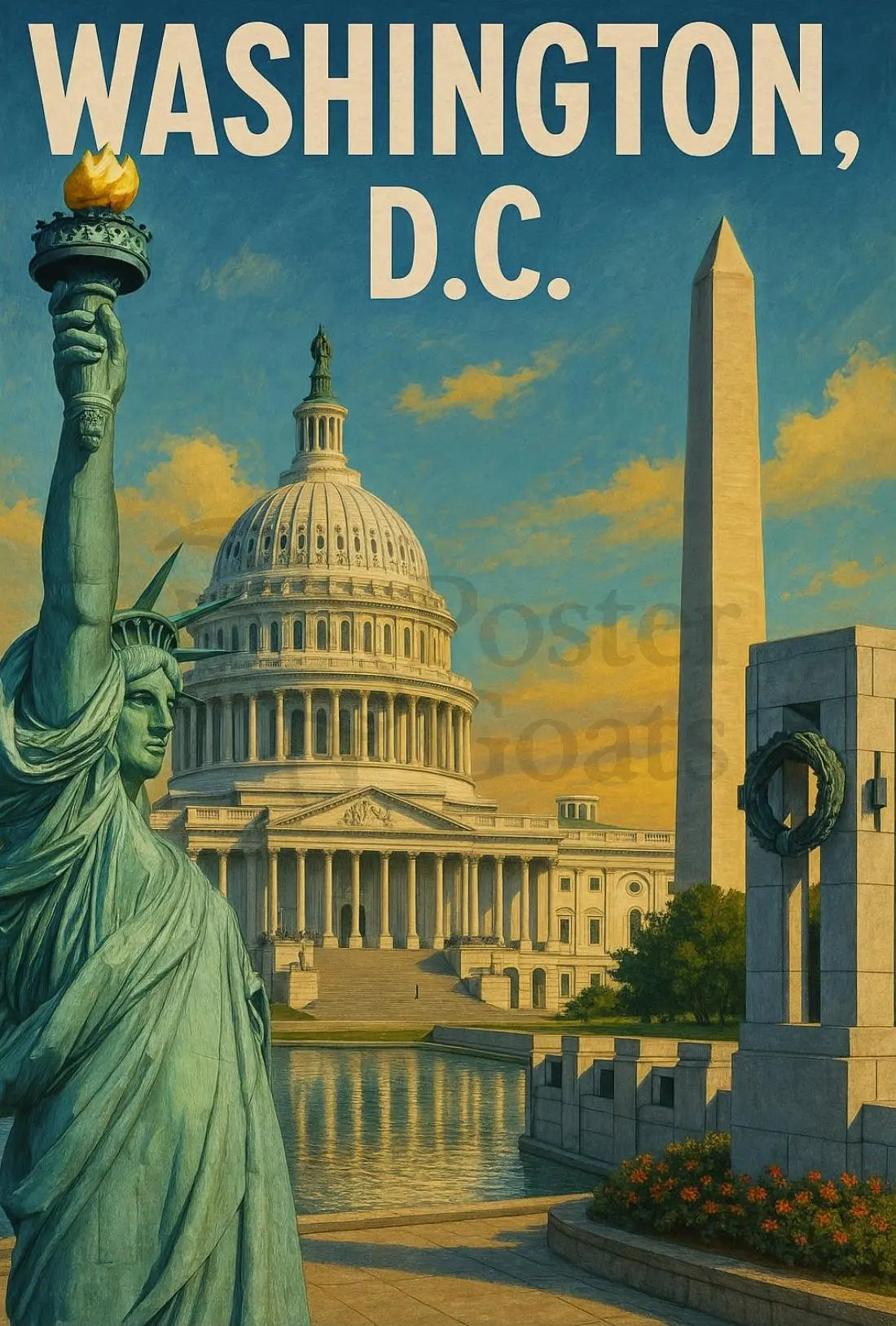 Patriotic American Landmarks Travel Poster PosterGoat