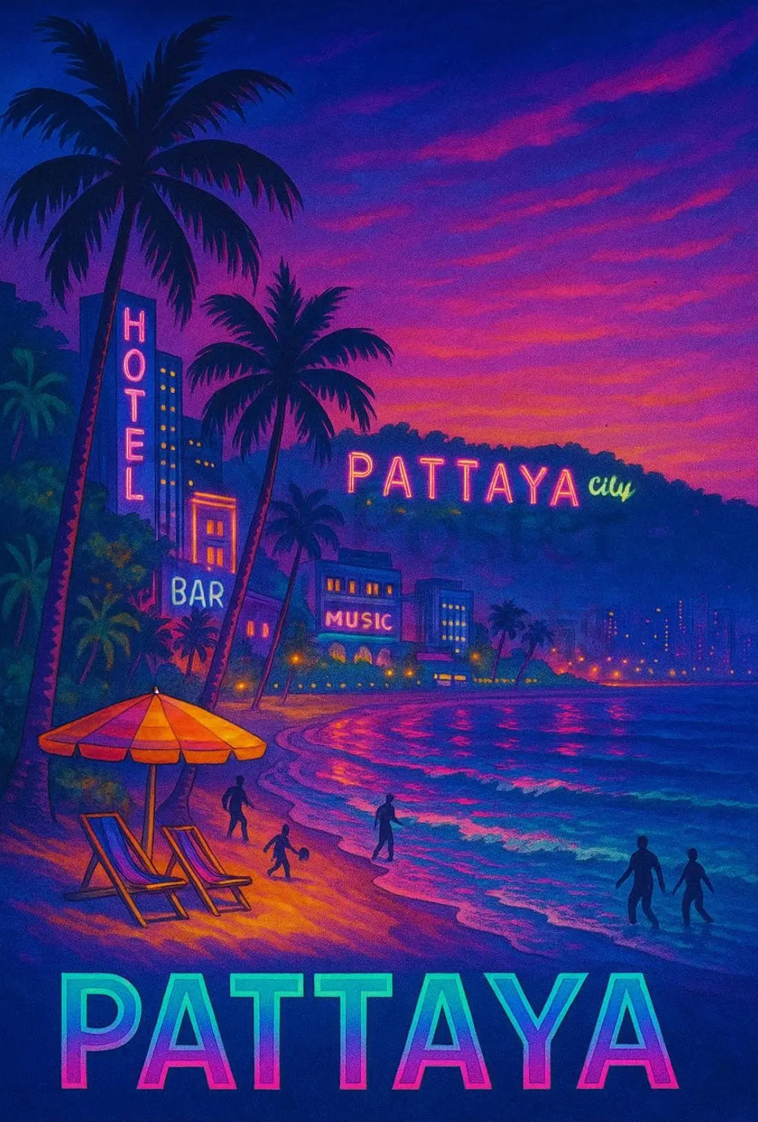 Pattaya Neon Nights Vibrant Travel Poster PosterGoat