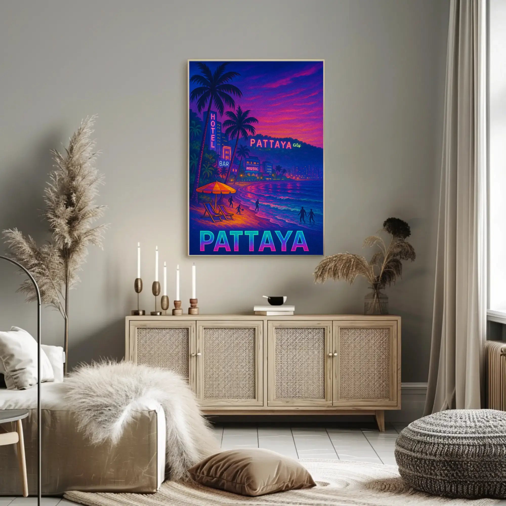 Pattaya Neon Nights Vibrant Travel Poster PosterGoat