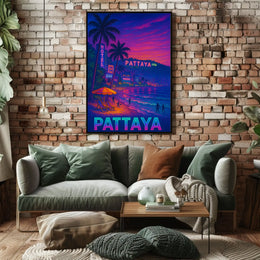 Pattaya Neon Nights Vibrant Travel Poster PosterGoat