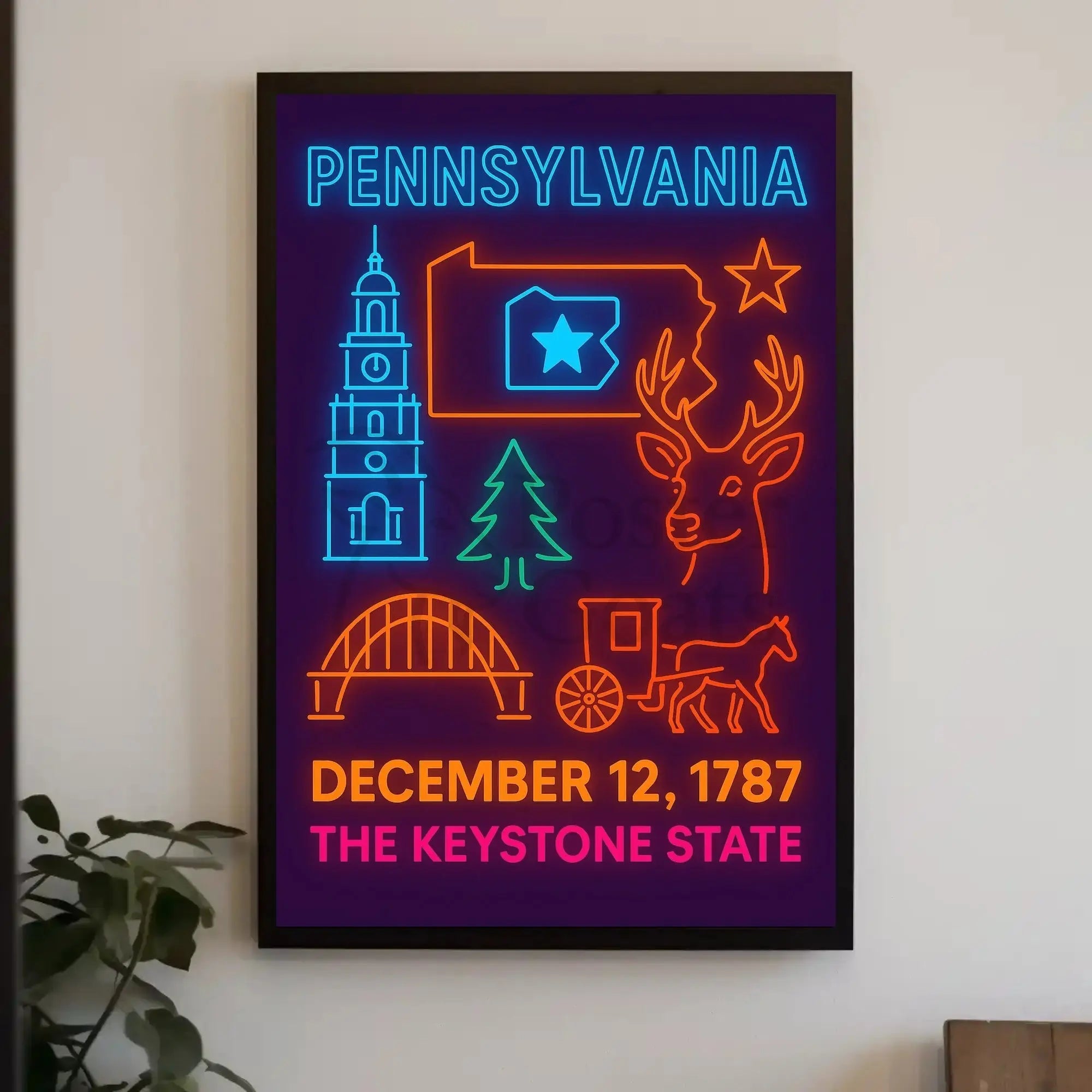 Pennsylvania Neon Celebration Historical or Heritage Poster PosterGoat