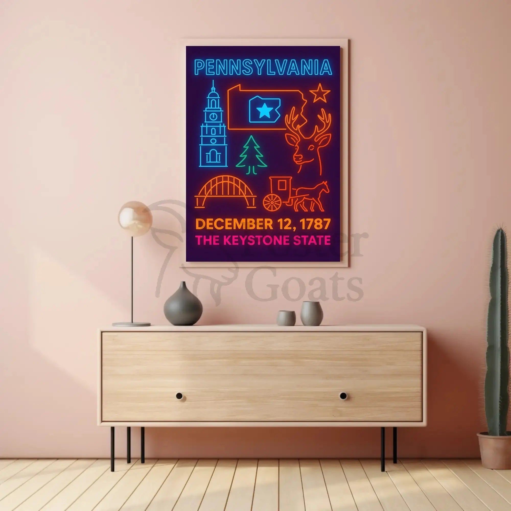 Pennsylvania Neon Celebration Historical or Heritage Poster PosterGoat