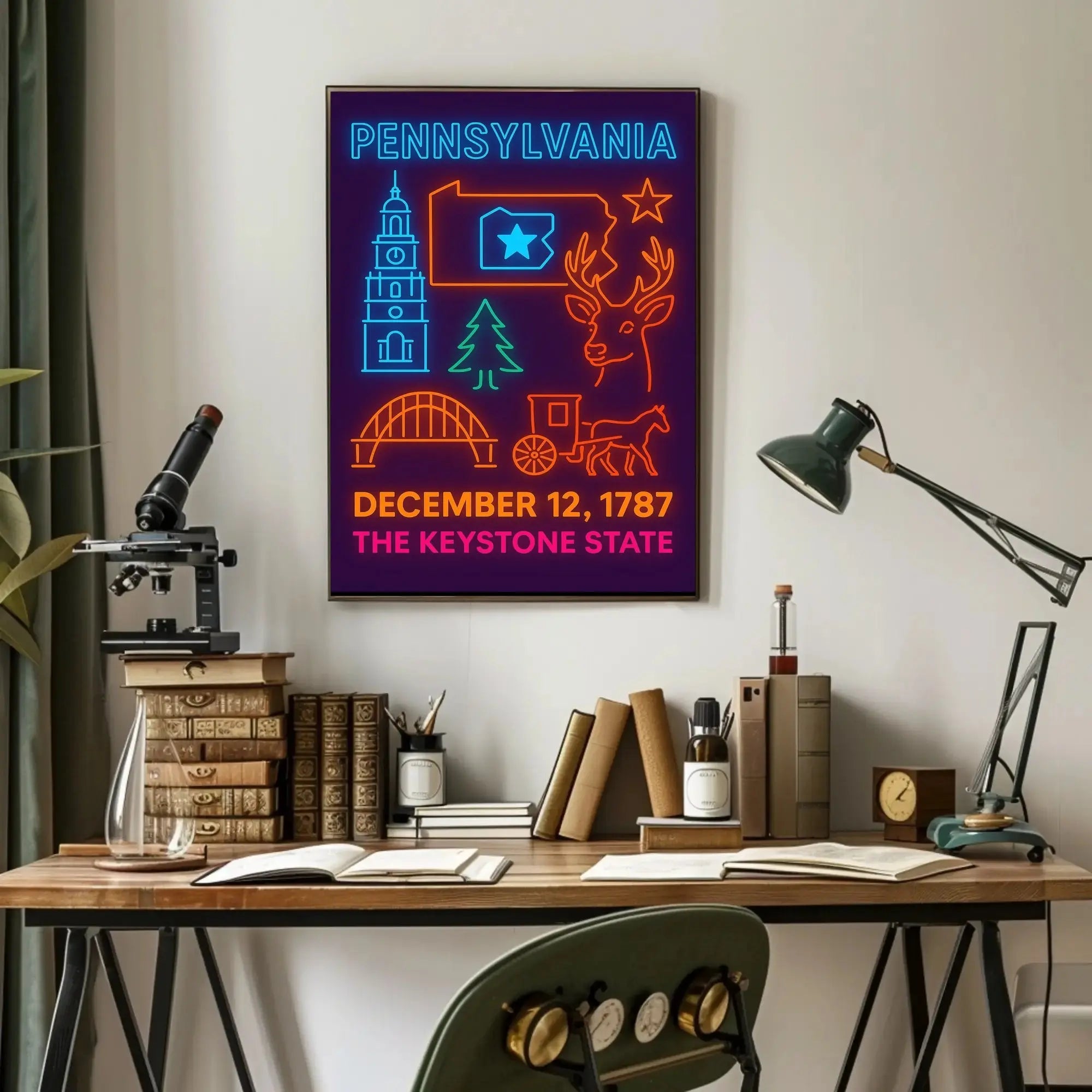 Pennsylvania Neon Celebration Historical or Heritage Poster PosterGoat