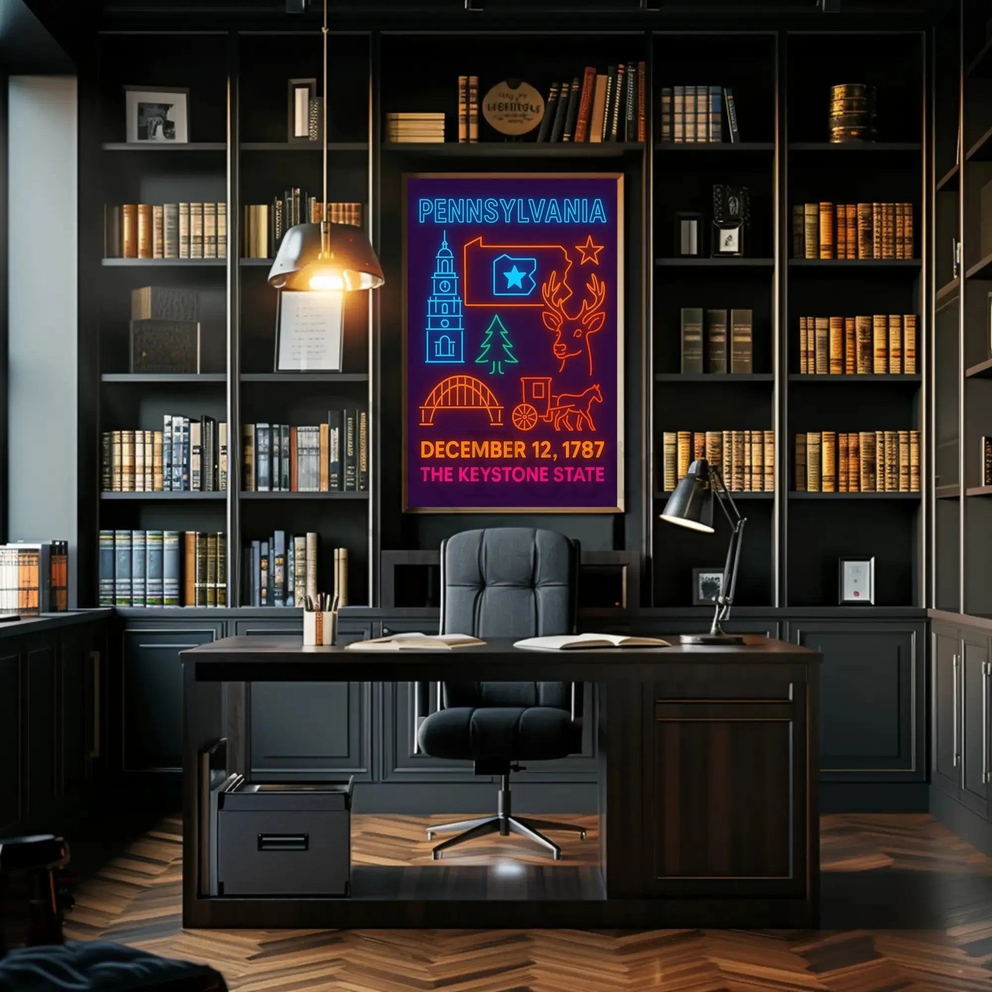 Pennsylvania Neon Celebration Historical or Heritage Poster PosterGoat