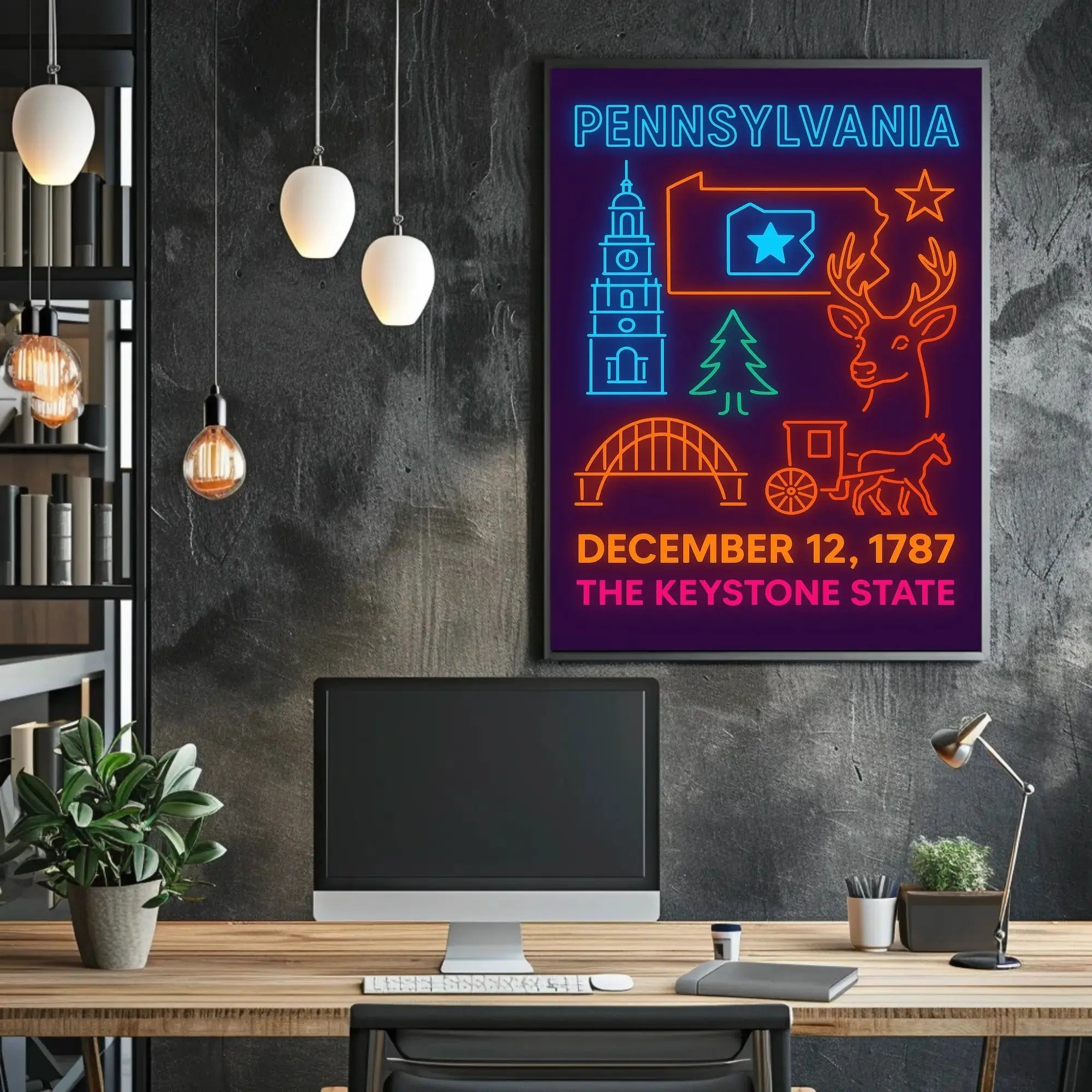 Pennsylvania Neon Celebration Historical or Heritage Poster PosterGoat
