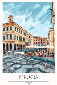 Perugia Outdoor Café Italian Travel Poster PosterGoat