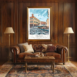 Perugia Outdoor Café Italian Travel Poster PosterGoat