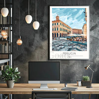 Perugia Outdoor Café Italian Travel Poster PosterGoat