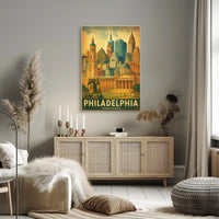 Philadelphia Cityscape Retro Travel Poster PosterGoat