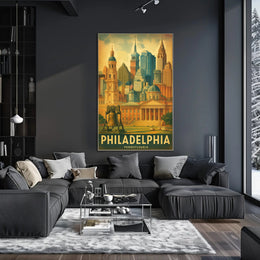 Philadelphia Cityscape Retro Travel Poster PosterGoat