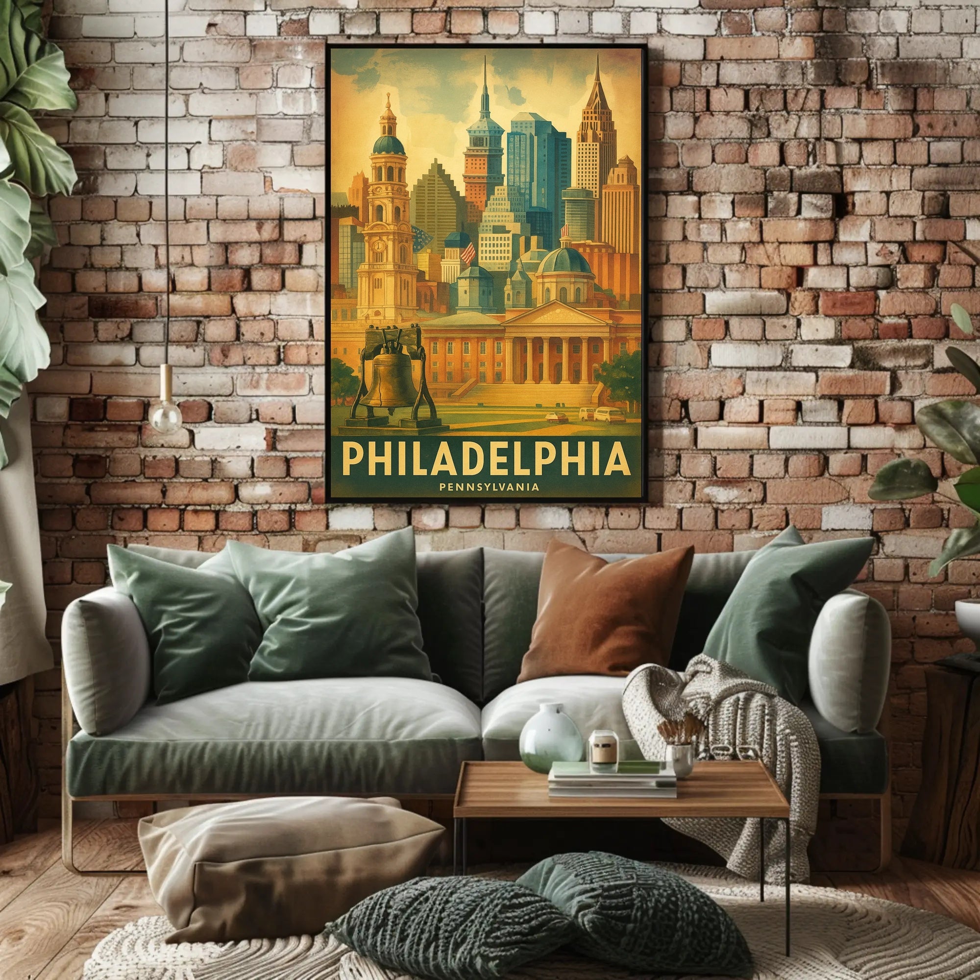 Philadelphia Cityscape Retro Travel Poster PosterGoat