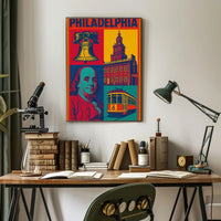 Philadelphia Historical Icons Pop Art Travel Poster PosterGoat