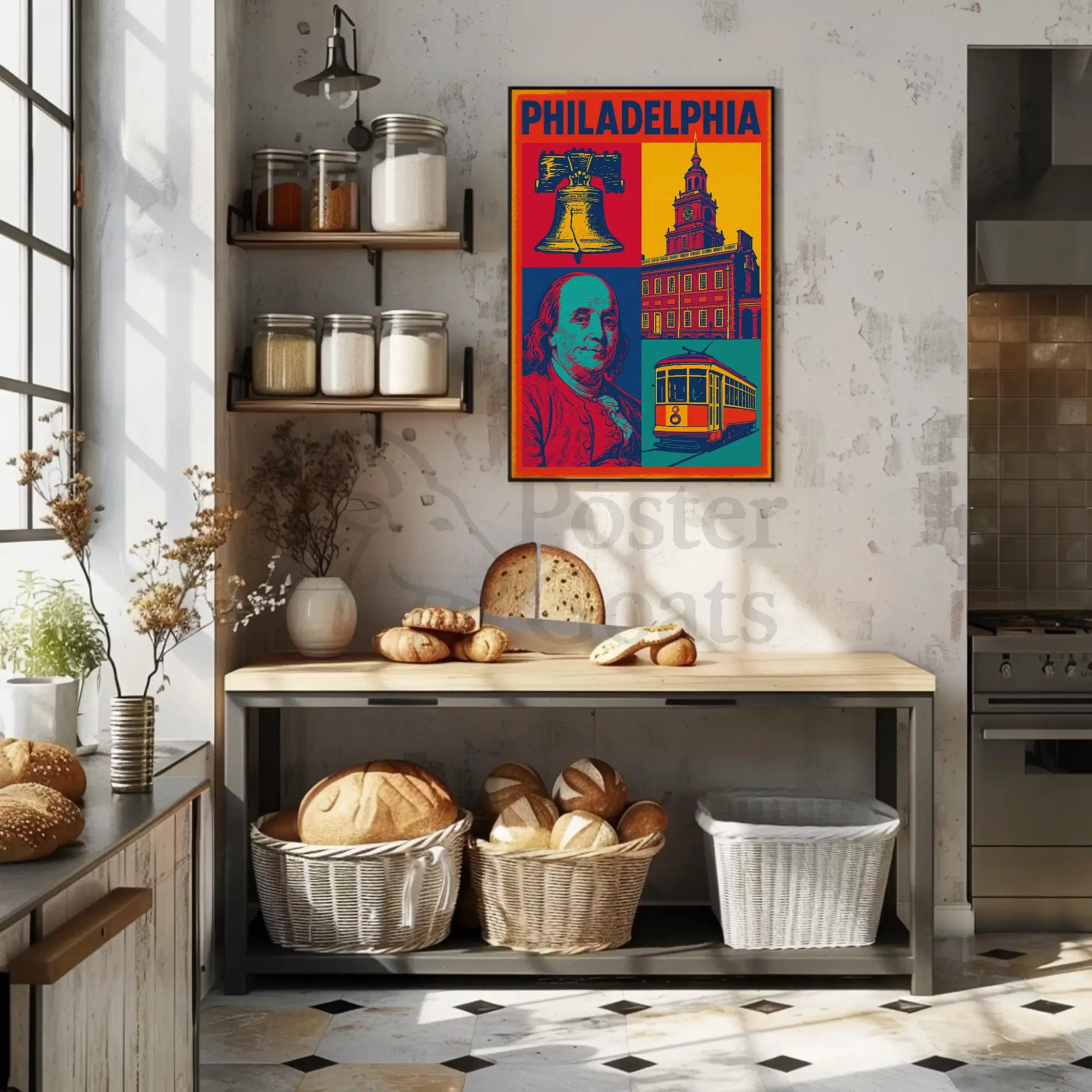 Philadelphia Historical Icons Pop Art Travel Poster PosterGoat