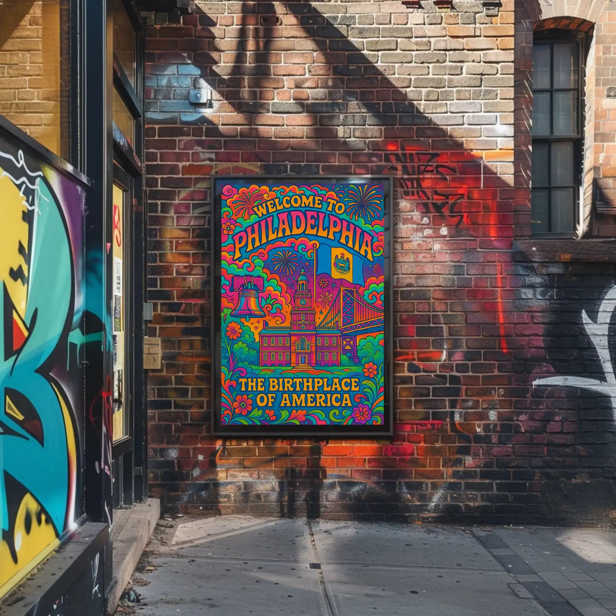 Philadelphia's Vibrant Retro Celebration Travel Poster PosterGoat