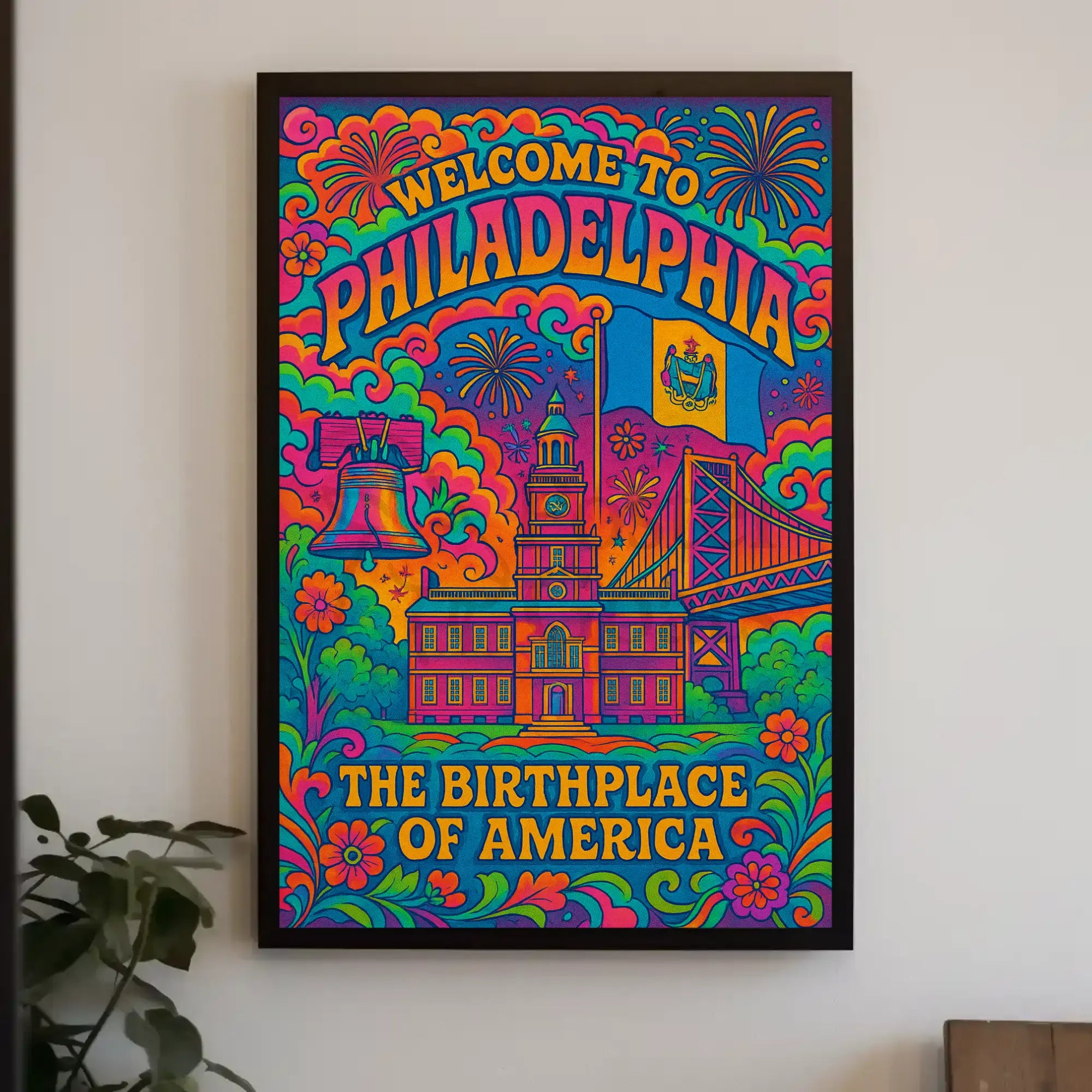 Philadelphia's Vibrant Retro Celebration Travel Poster PosterGoat