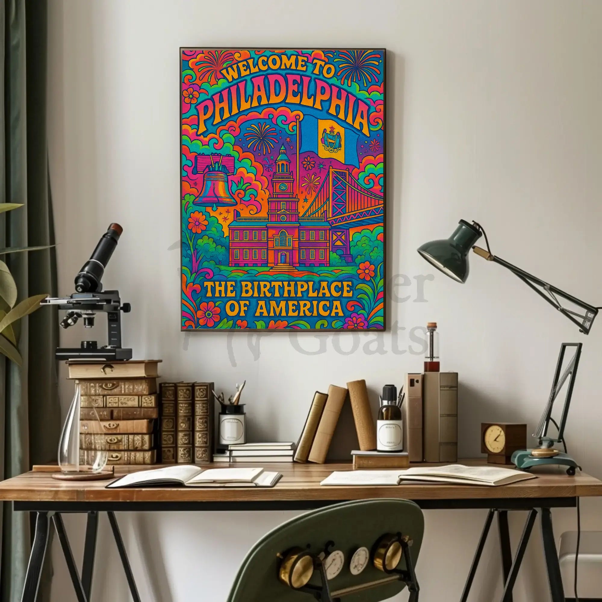 Philadelphia's Vibrant Retro Celebration Travel Poster PosterGoat