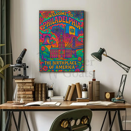 Philadelphia's Vibrant Retro Celebration Travel Poster PosterGoat