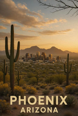 Phoenix Arizona Skyline with Cacti Travel Poster PosterGoat