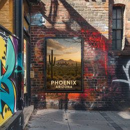 Phoenix Arizona Skyline with Cacti Travel Poster PosterGoat