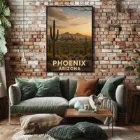 Phoenix Arizona Skyline with Cacti Travel Poster PosterGoat
