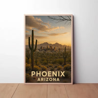 Phoenix Arizona Skyline with Cacti Travel Poster PosterGoat