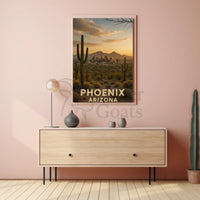 Phoenix Arizona Skyline with Cacti Travel Poster PosterGoat