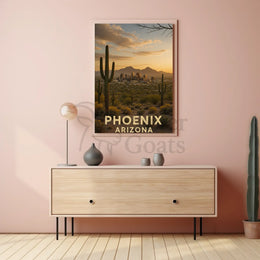 Phoenix Arizona Skyline with Cacti Travel Poster PosterGoat