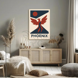 Phoenix Rebirth Mid-Century Modern Propaganda Poster PosterGoat