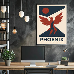 Phoenix Rebirth Mid-Century Modern Propaganda Poster PosterGoat