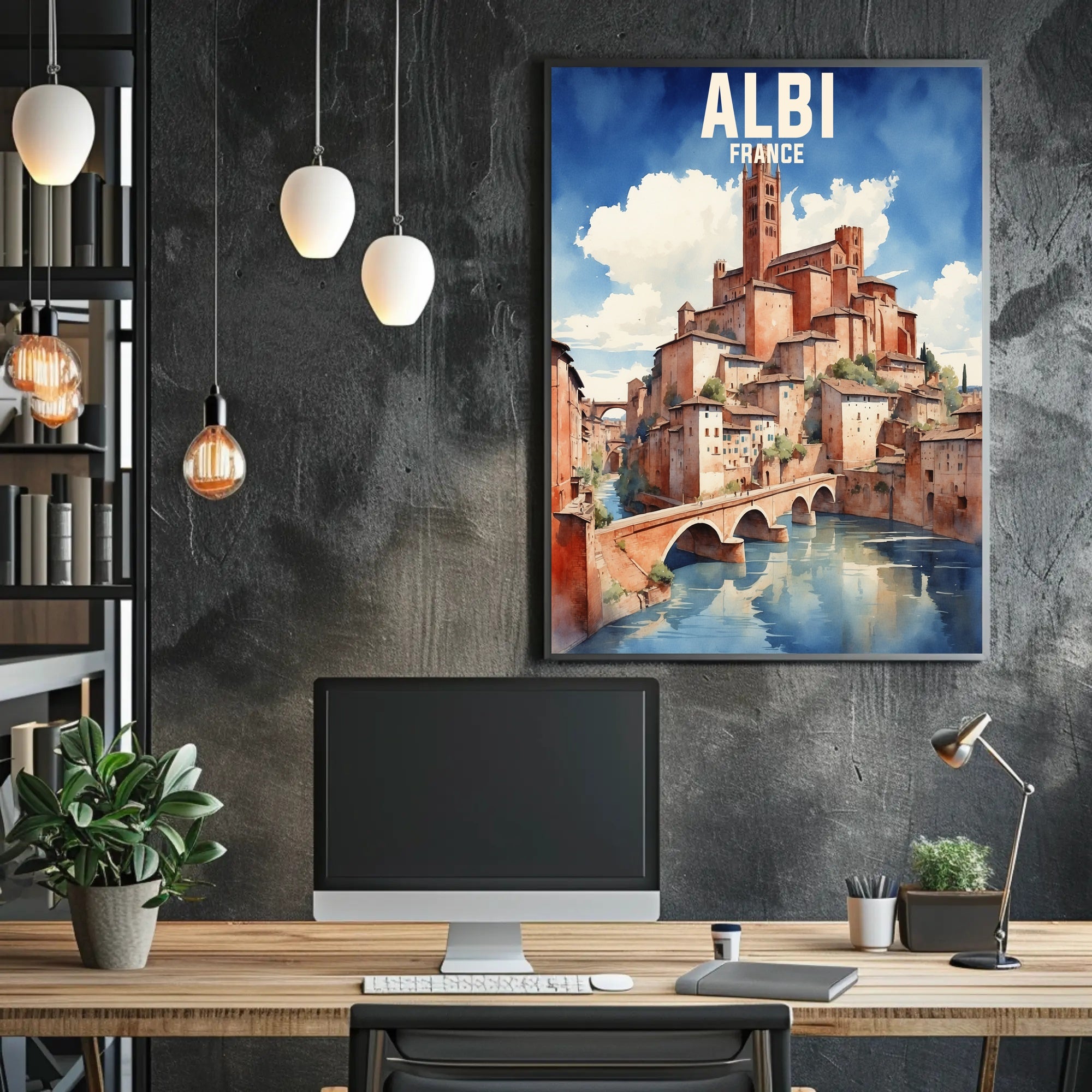 Picturesque Albi Watercolor Scenic Illustration Travel Poster PosterGoat