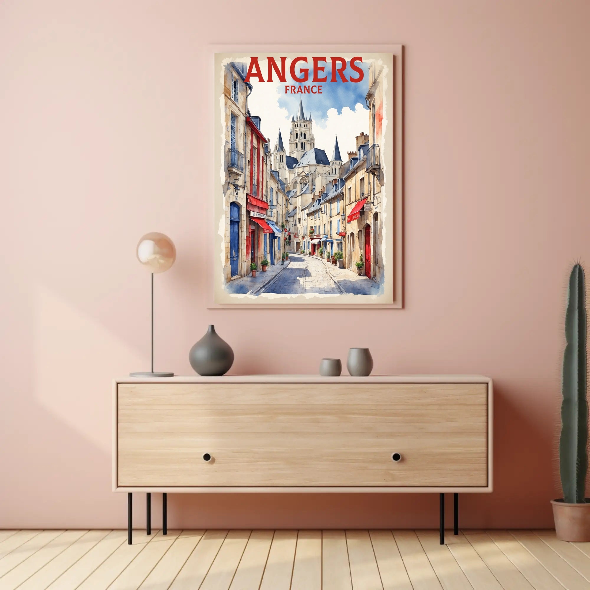 Picturesque Angers Street Watercolor Travel Poster PosterGoat