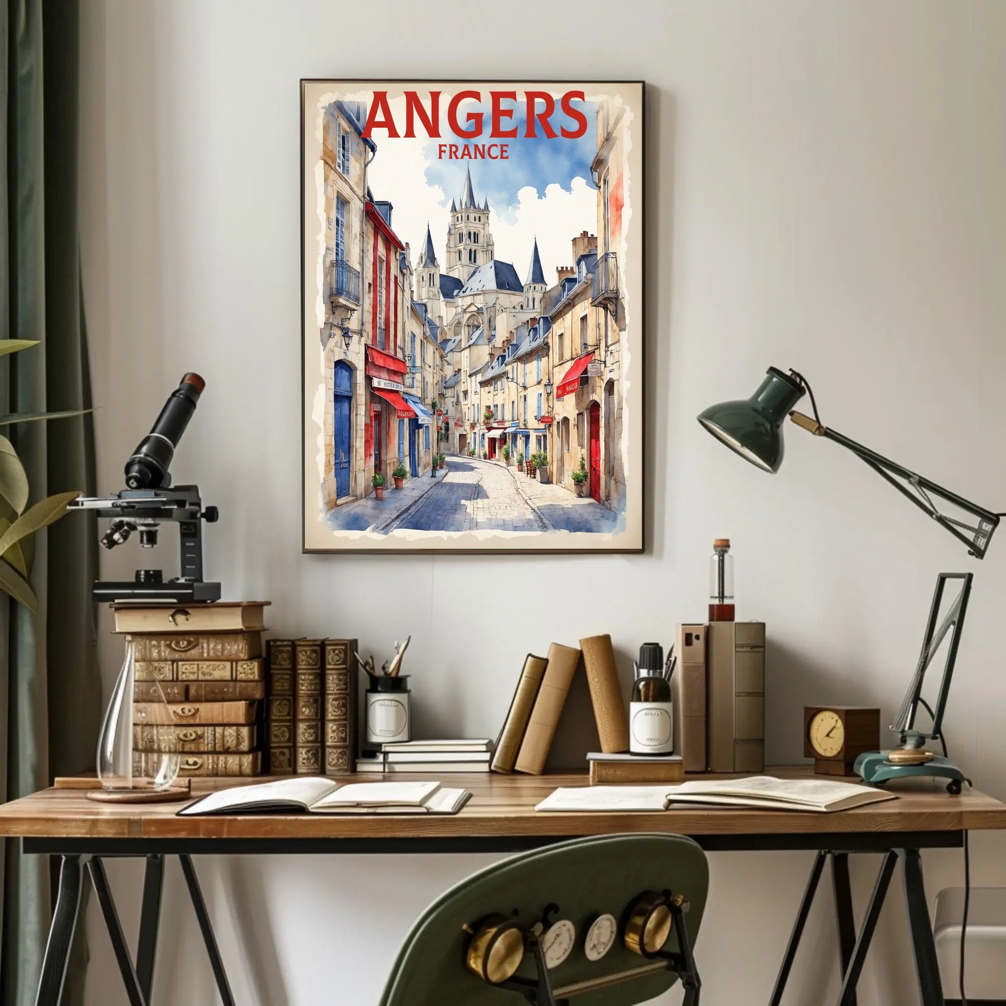 Picturesque Angers Street Watercolor Travel Poster PosterGoat