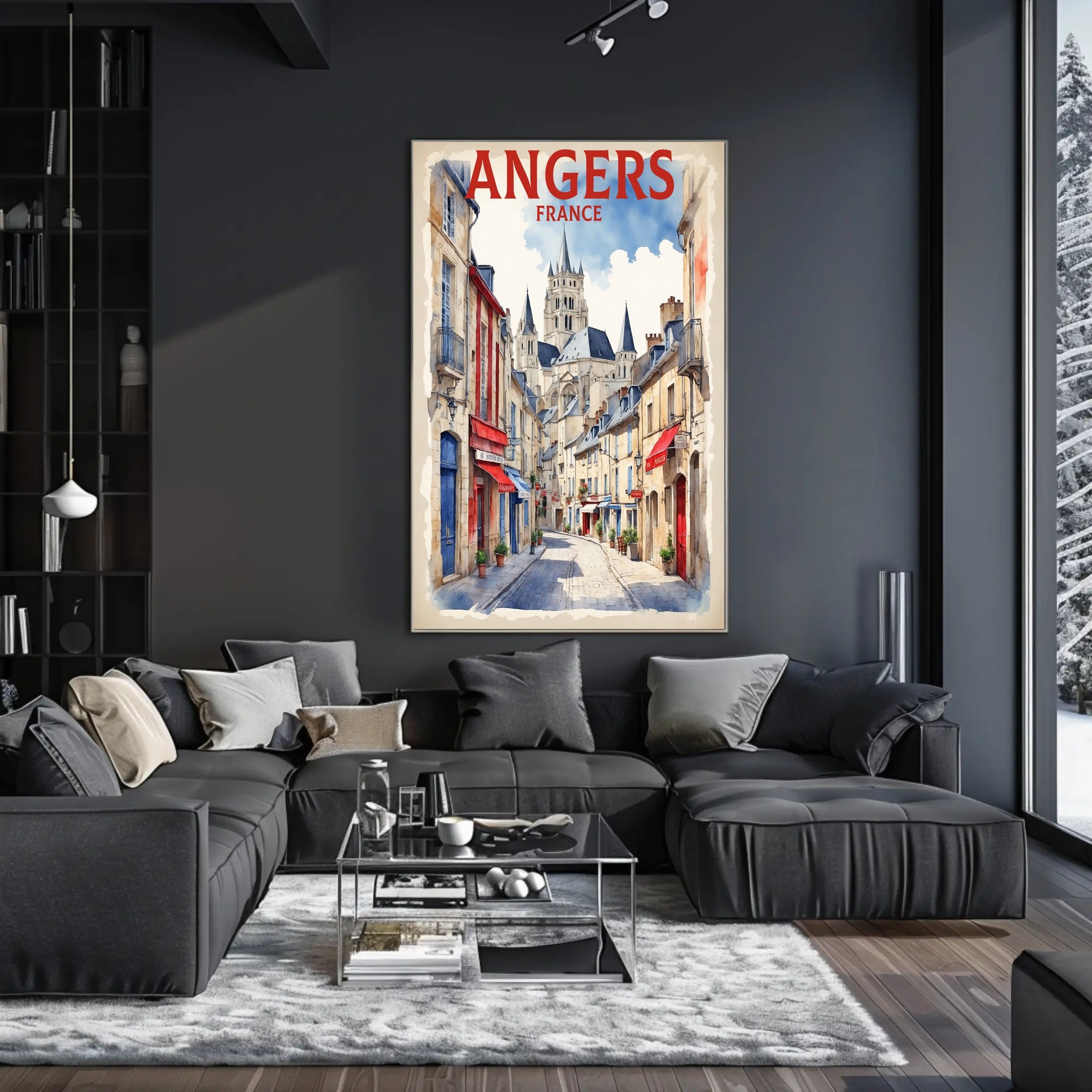 Picturesque Angers Street Watercolor Travel Poster PosterGoat
