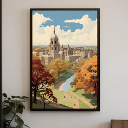 Picturesque Autumn in Iconic European University Cityscape Poster PosterGoat