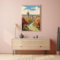 Picturesque Autumn in Iconic European University Cityscape Poster PosterGoat