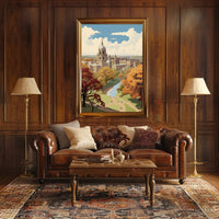 Picturesque Autumn in Iconic European University Cityscape Poster PosterGoat