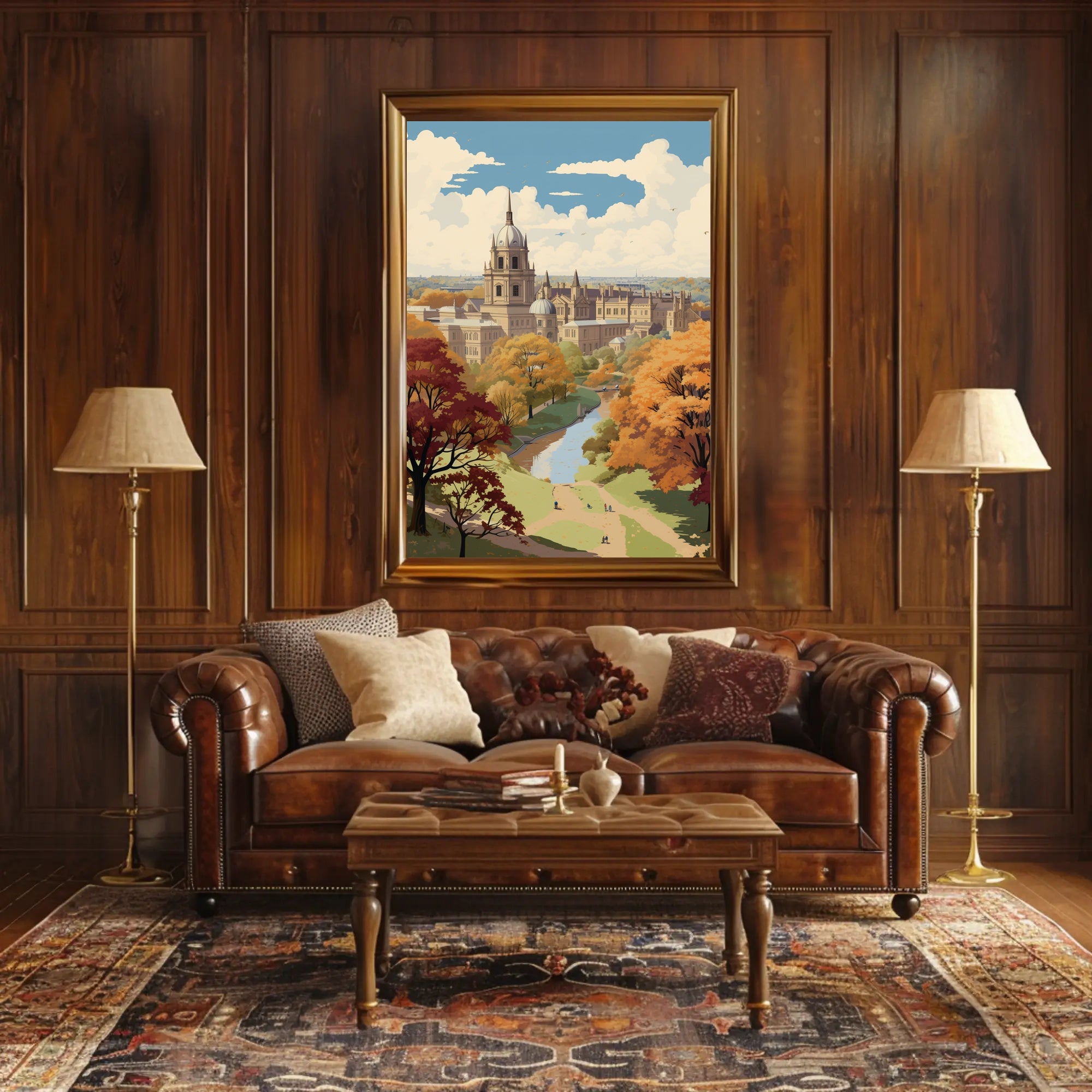 Picturesque Autumn in Iconic European University Cityscape Poster PosterGoat