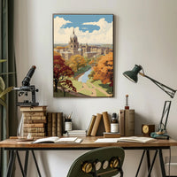 Picturesque Autumn in Iconic European University Cityscape Poster PosterGoat