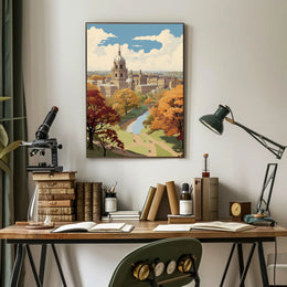 Picturesque Autumn in Iconic European University Cityscape Poster PosterGoat